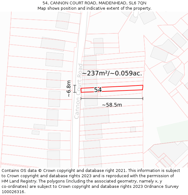 54, CANNON COURT ROAD, MAIDENHEAD, SL6 7QN: Plot and title map