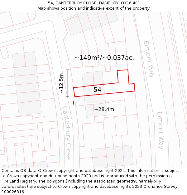 54, CANTERBURY CLOSE, BANBURY, OX16 4FF: Plot and title map