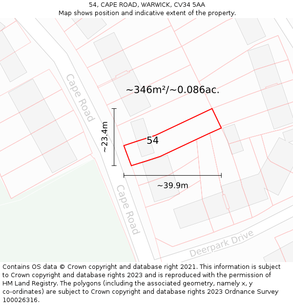 54, CAPE ROAD, WARWICK, CV34 5AA: Plot and title map