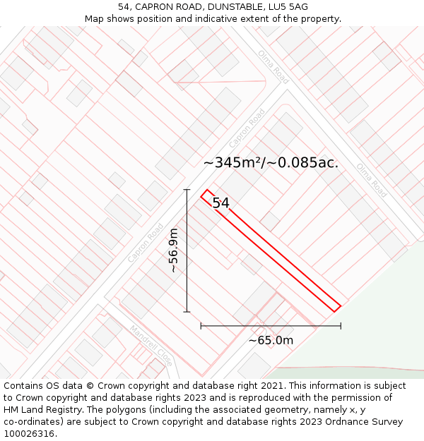 54, CAPRON ROAD, DUNSTABLE, LU5 5AG: Plot and title map