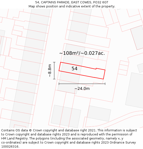 54, CAPTAINS PARADE, EAST COWES, PO32 6GT: Plot and title map
