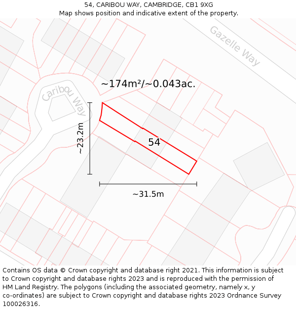54, CARIBOU WAY, CAMBRIDGE, CB1 9XG: Plot and title map