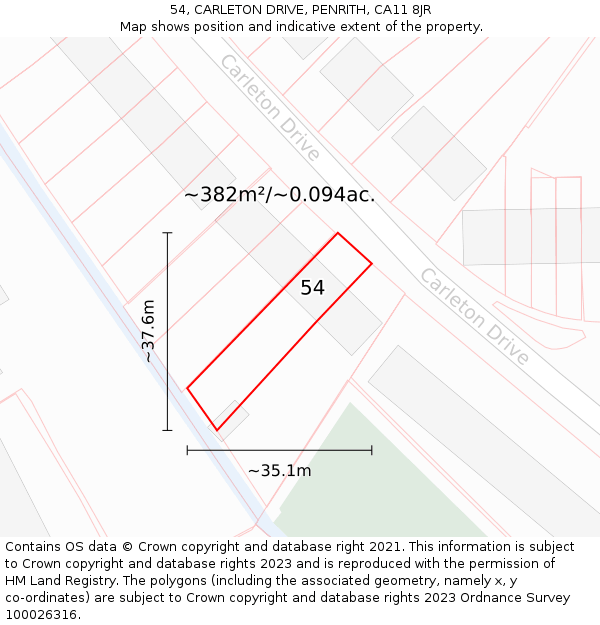 54, CARLETON DRIVE, PENRITH, CA11 8JR: Plot and title map