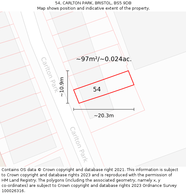 54, CARLTON PARK, BRISTOL, BS5 9DB: Plot and title map