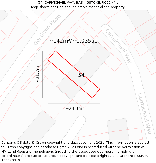 54, CARMICHAEL WAY, BASINGSTOKE, RG22 4NL: Plot and title map
