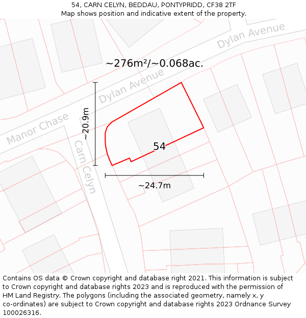 54, CARN CELYN, BEDDAU, PONTYPRIDD, CF38 2TF: Plot and title map