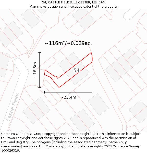 54, CASTLE FIELDS, LEICESTER, LE4 1AN: Plot and title map