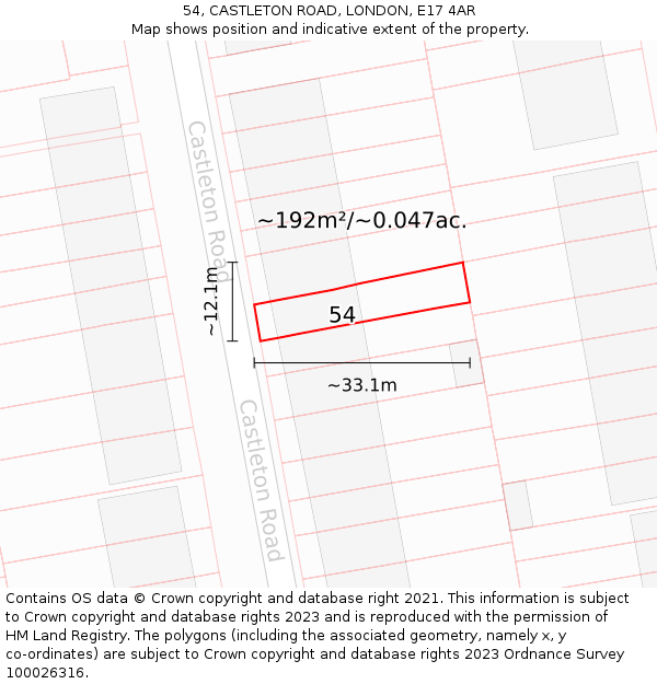 54, CASTLETON ROAD, LONDON, E17 4AR: Plot and title map