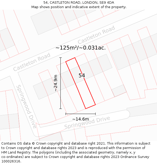 54, CASTLETON ROAD, LONDON, SE9 4DA: Plot and title map