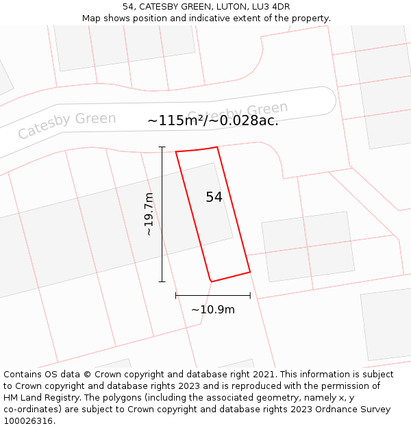 54, CATESBY GREEN, LUTON, LU3 4DR: Plot and title map