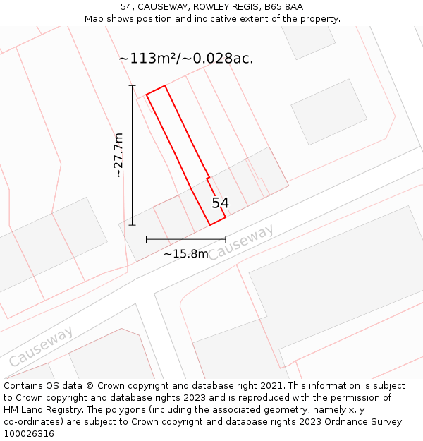 54, CAUSEWAY, ROWLEY REGIS, B65 8AA: Plot and title map