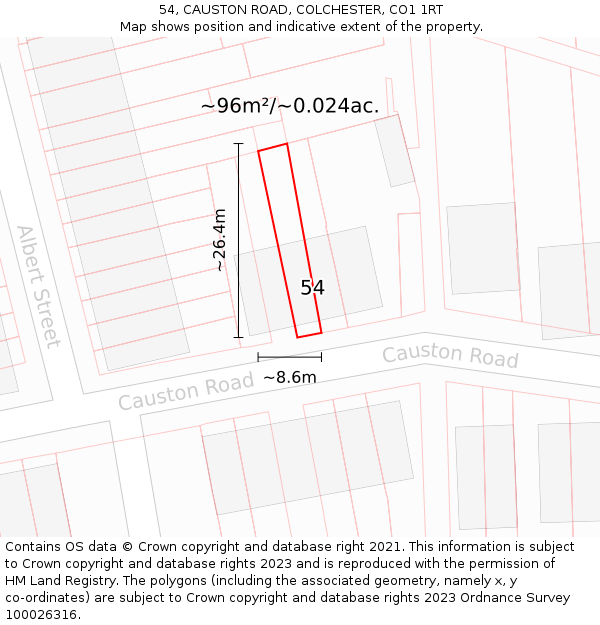 54, CAUSTON ROAD, COLCHESTER, CO1 1RT: Plot and title map