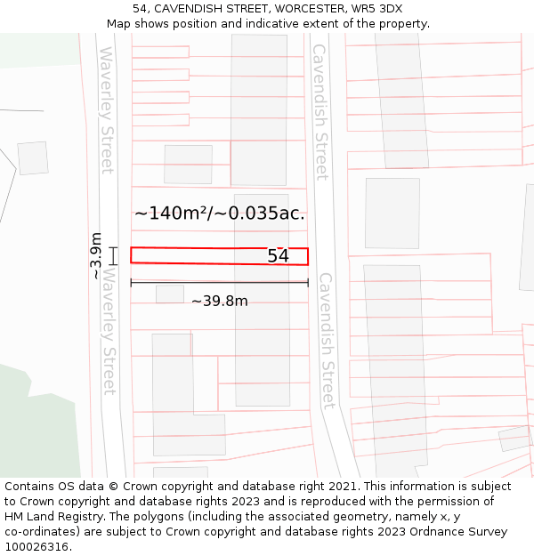 54, CAVENDISH STREET, WORCESTER, WR5 3DX: Plot and title map