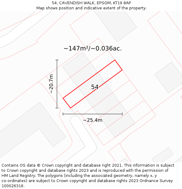 54, CAVENDISH WALK, EPSOM, KT19 8AP: Plot and title map