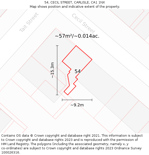 54, CECIL STREET, CARLISLE, CA1 1NX: Plot and title map
