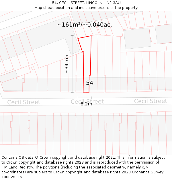 54, CECIL STREET, LINCOLN, LN1 3AU: Plot and title map