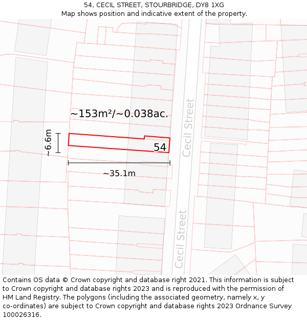 54, CECIL STREET, STOURBRIDGE, DY8 1XG: Plot and title map