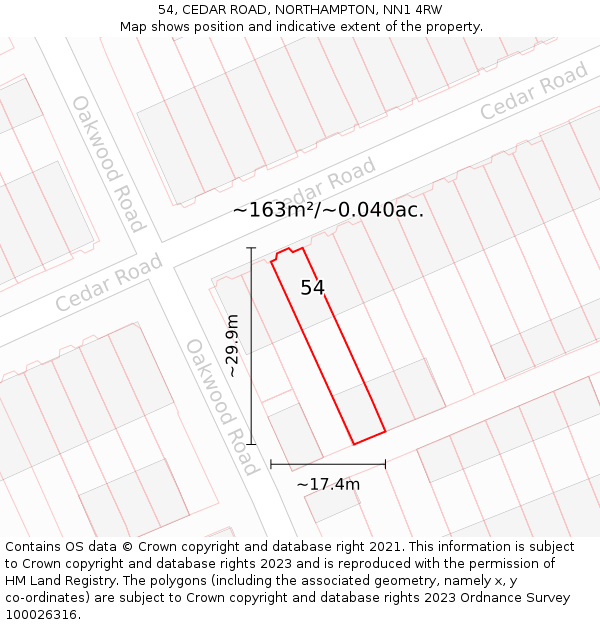 54, CEDAR ROAD, NORTHAMPTON, NN1 4RW: Plot and title map