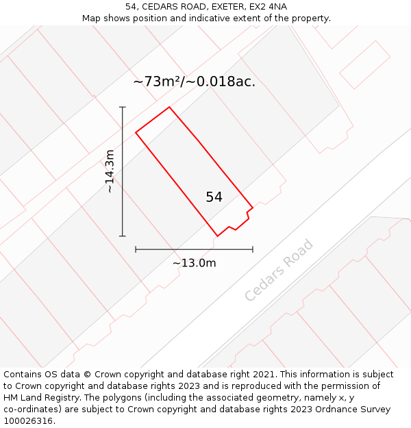 54, CEDARS ROAD, EXETER, EX2 4NA: Plot and title map