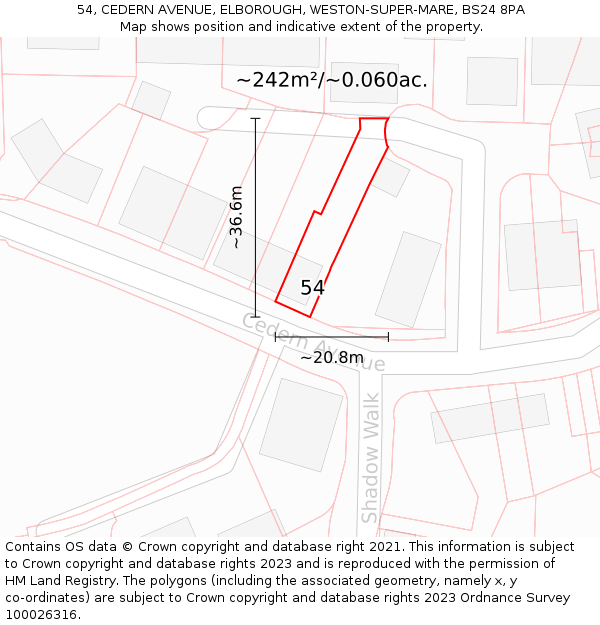 54, CEDERN AVENUE, ELBOROUGH, WESTON-SUPER-MARE, BS24 8PA: Plot and title map