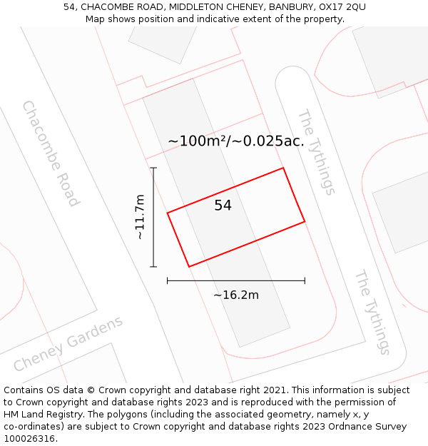 54, CHACOMBE ROAD, MIDDLETON CHENEY, BANBURY, OX17 2QU: Plot and title map