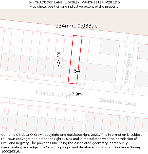 54, CHADDOCK LANE, WORSLEY, MANCHESTER, M28 1DD: Plot and title map