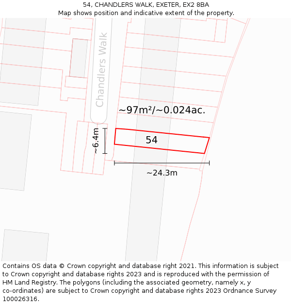 54, CHANDLERS WALK, EXETER, EX2 8BA: Plot and title map