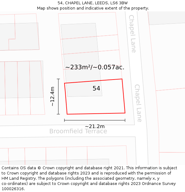 54, CHAPEL LANE, LEEDS, LS6 3BW: Plot and title map