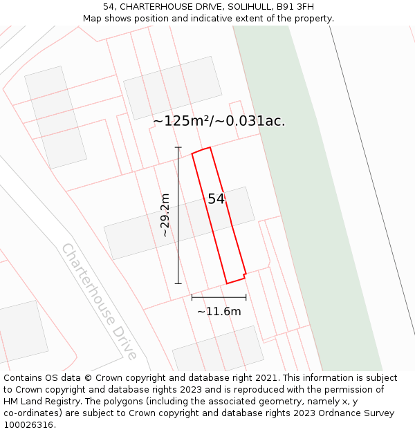 54, CHARTERHOUSE DRIVE, SOLIHULL, B91 3FH: Plot and title map