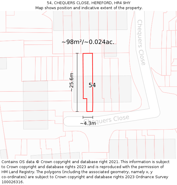 54, CHEQUERS CLOSE, HEREFORD, HR4 9HY: Plot and title map