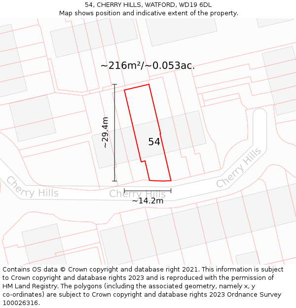 54, CHERRY HILLS, WATFORD, WD19 6DL: Plot and title map