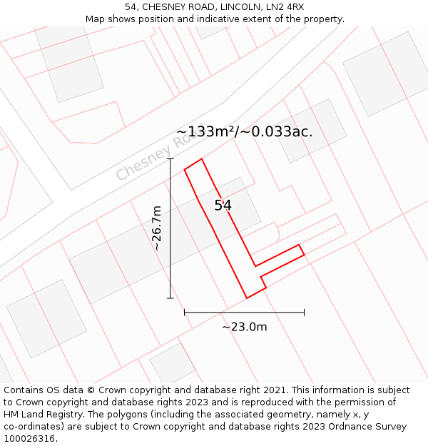 54, CHESNEY ROAD, LINCOLN, LN2 4RX: Plot and title map