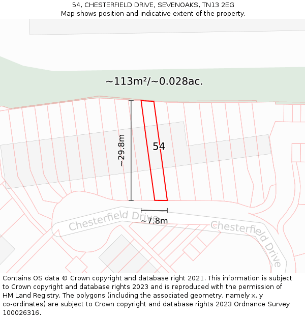 54, CHESTERFIELD DRIVE, SEVENOAKS, TN13 2EG: Plot and title map