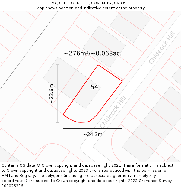 54, CHIDEOCK HILL, COVENTRY, CV3 6LL: Plot and title map