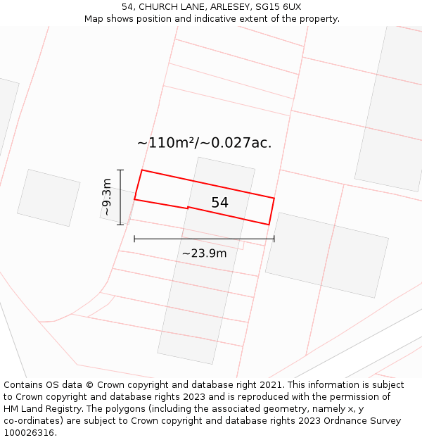 54, CHURCH LANE, ARLESEY, SG15 6UX: Plot and title map