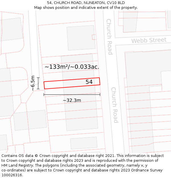 54, CHURCH ROAD, NUNEATON, CV10 8LD: Plot and title map