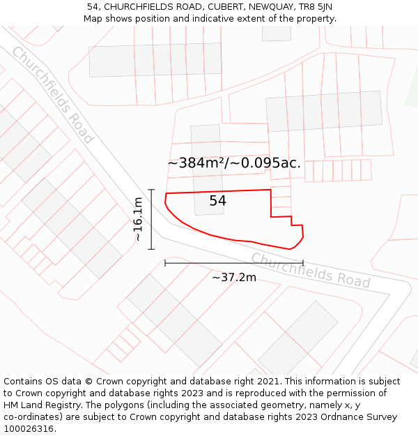 54, CHURCHFIELDS ROAD, CUBERT, NEWQUAY, TR8 5JN: Plot and title map