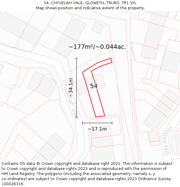 54, CHYVELAH VALE, GLOWETH, TRURO, TR1 3YL: Plot and title map