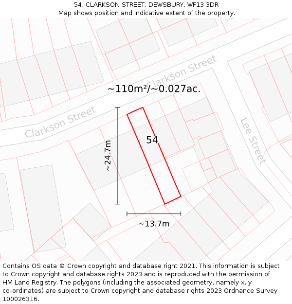 54, CLARKSON STREET, DEWSBURY, WF13 3DR: Plot and title map