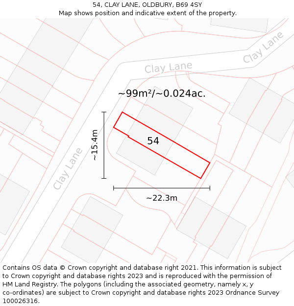 54, CLAY LANE, OLDBURY, B69 4SY: Plot and title map