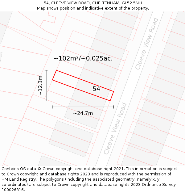 54, CLEEVE VIEW ROAD, CHELTENHAM, GL52 5NH: Plot and title map