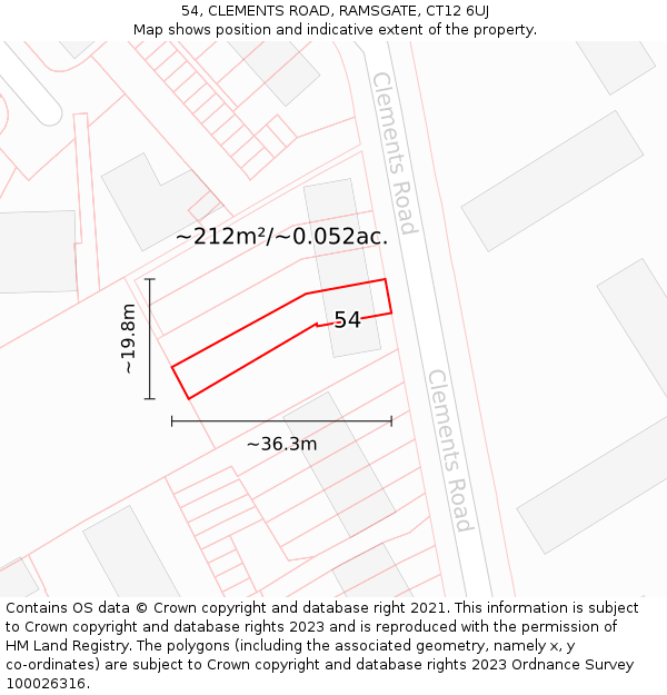 54, CLEMENTS ROAD, RAMSGATE, CT12 6UJ: Plot and title map