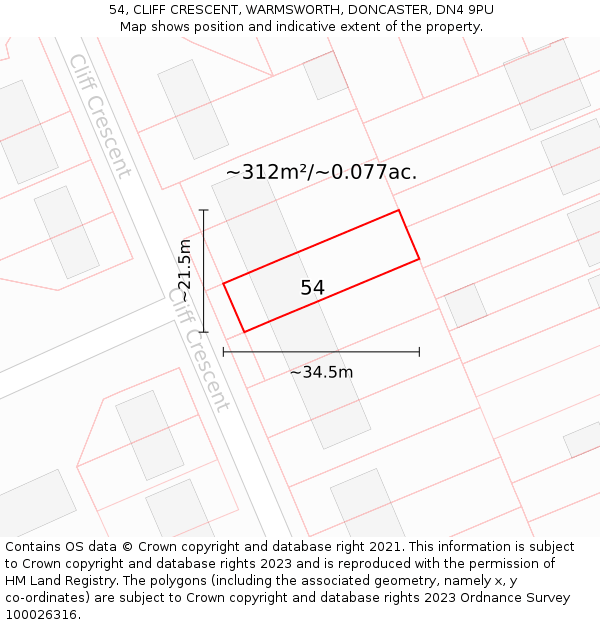 54, CLIFF CRESCENT, WARMSWORTH, DONCASTER, DN4 9PU: Plot and title map