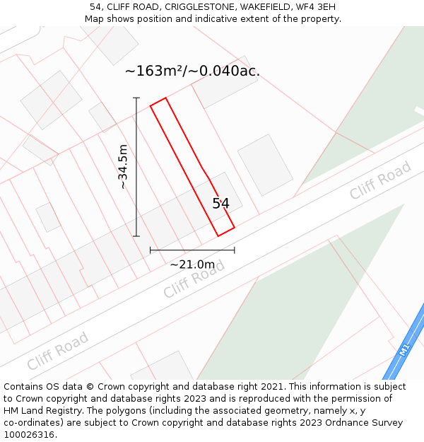 54, CLIFF ROAD, CRIGGLESTONE, WAKEFIELD, WF4 3EH: Plot and title map