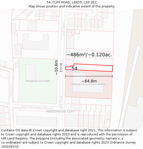 54, CLIFF ROAD, LEEDS, LS6 2EZ: Plot and title map