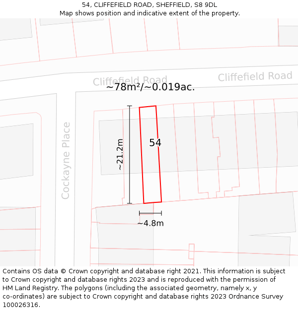 54, CLIFFEFIELD ROAD, SHEFFIELD, S8 9DL: Plot and title map