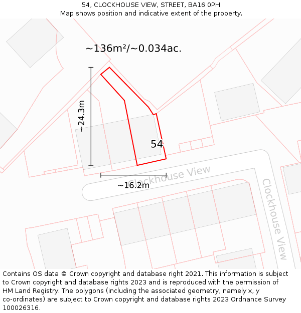 54, CLOCKHOUSE VIEW, STREET, BA16 0PH: Plot and title map