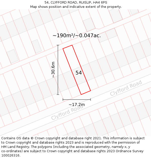 54, CLYFFORD ROAD, RUISLIP, HA4 6PS: Plot and title map