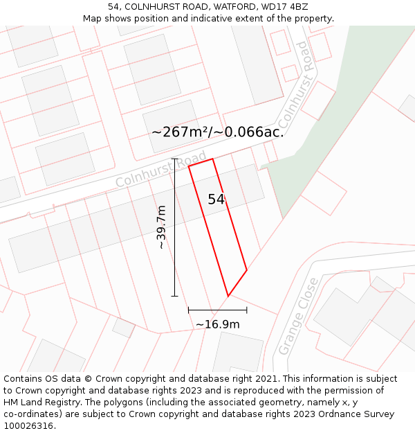 54, COLNHURST ROAD, WATFORD, WD17 4BZ: Plot and title map