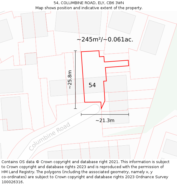 54, COLUMBINE ROAD, ELY, CB6 3WN: Plot and title map